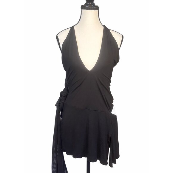I.A.M.GIA Cecelia Black Halter Mini Dress S Side Slits Feminine Whimsy Grunge - Picture 4 of 12